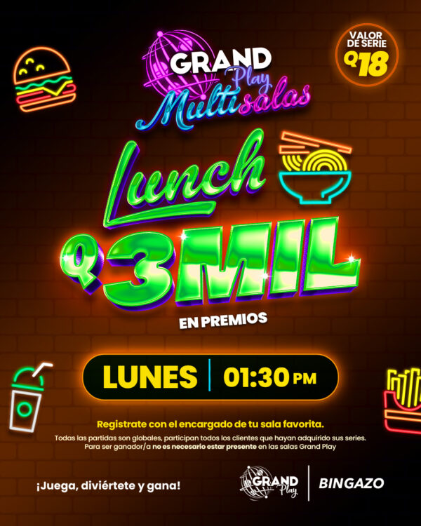 Lunes 1:30 p,m Q3,000